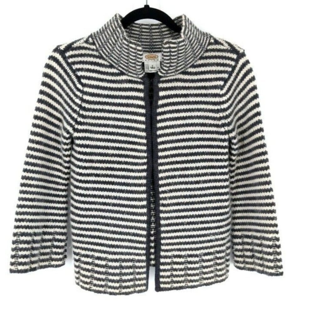 Talbots Cardigan Sweater Womens Petite Gray White Merino Wool Angora Quiet Lux